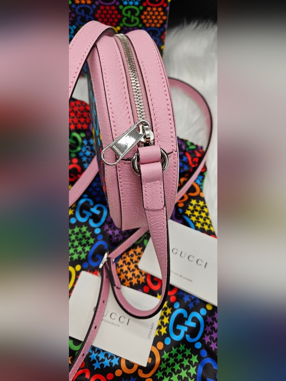 GUCCI Rainbow Psychedelic Round Shoulder Messenger Bag Purse Pink Handbag - Picture 9 of 17